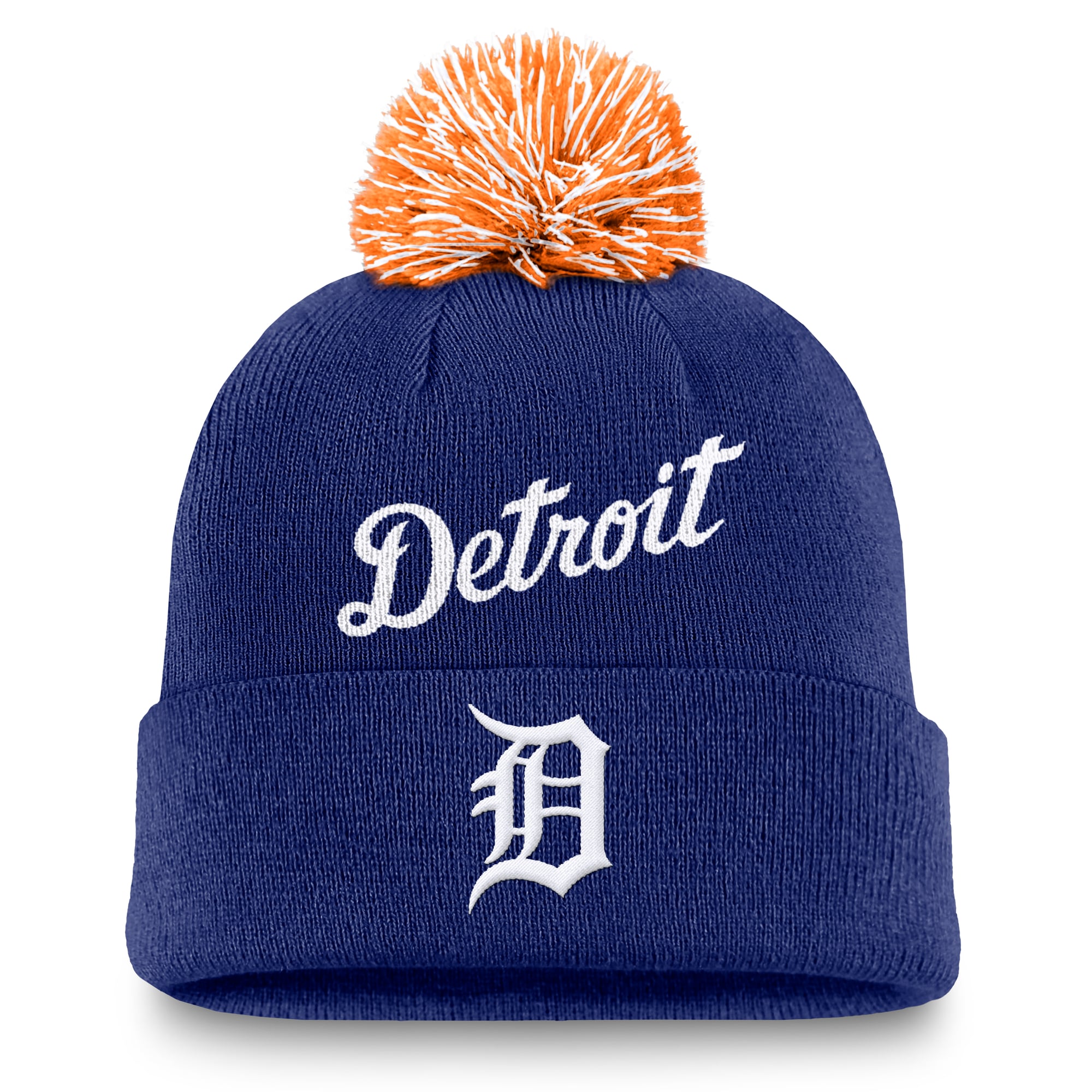 Men's Nike  Royal Detroit Tigers Peak Cuffed Knit Hat with Pom