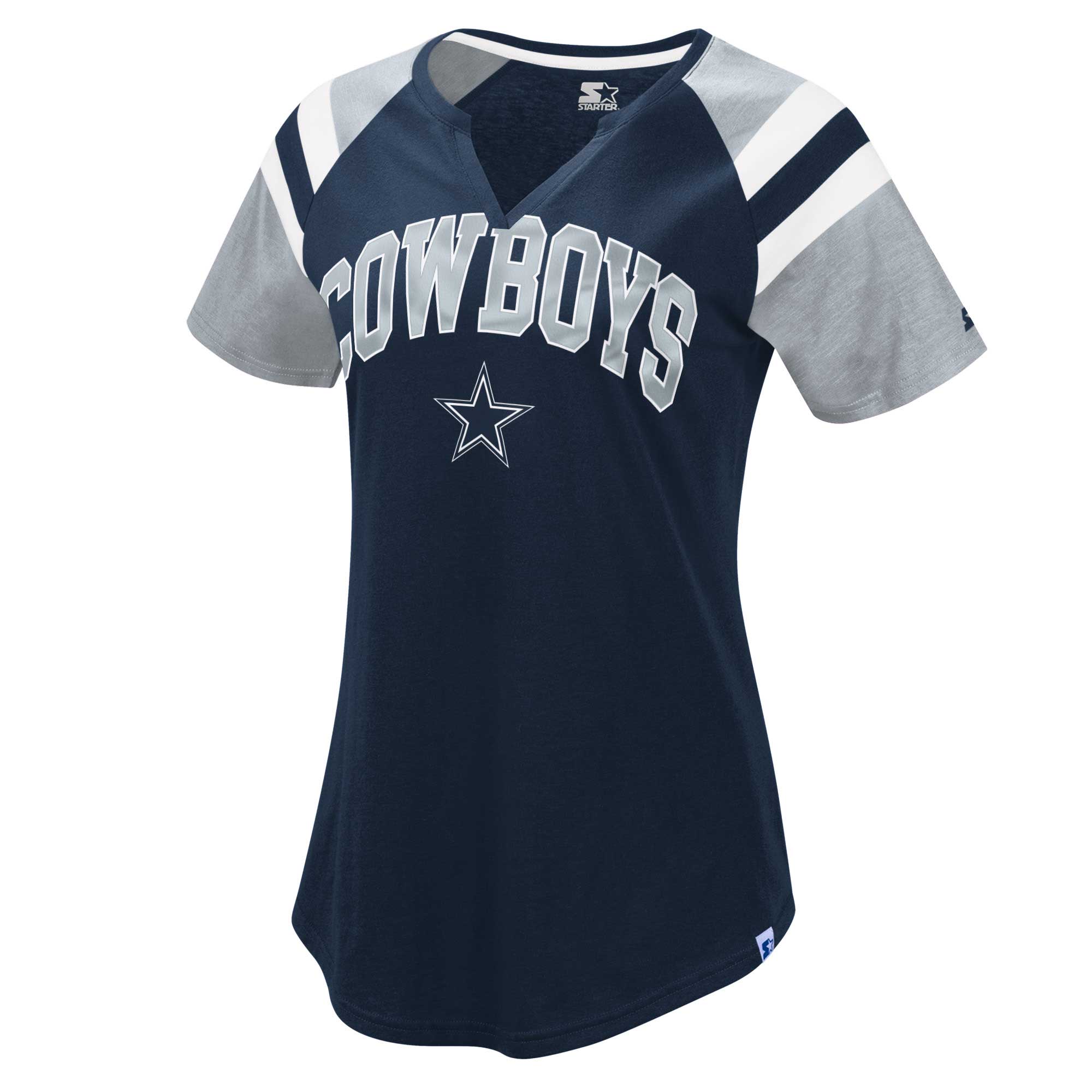 Women's Starter Navy Dallas Cowboys Game On Notch Neck Raglan T-Shirt