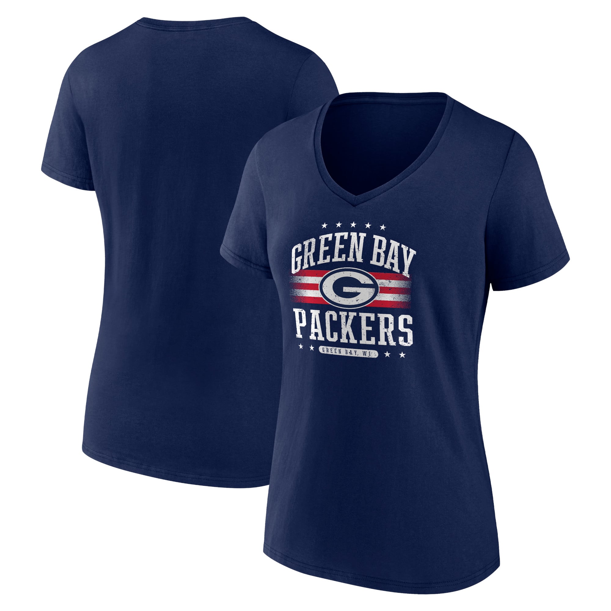Women's Navy Green Bay Packers Americana Team V-Neck T-Shirt