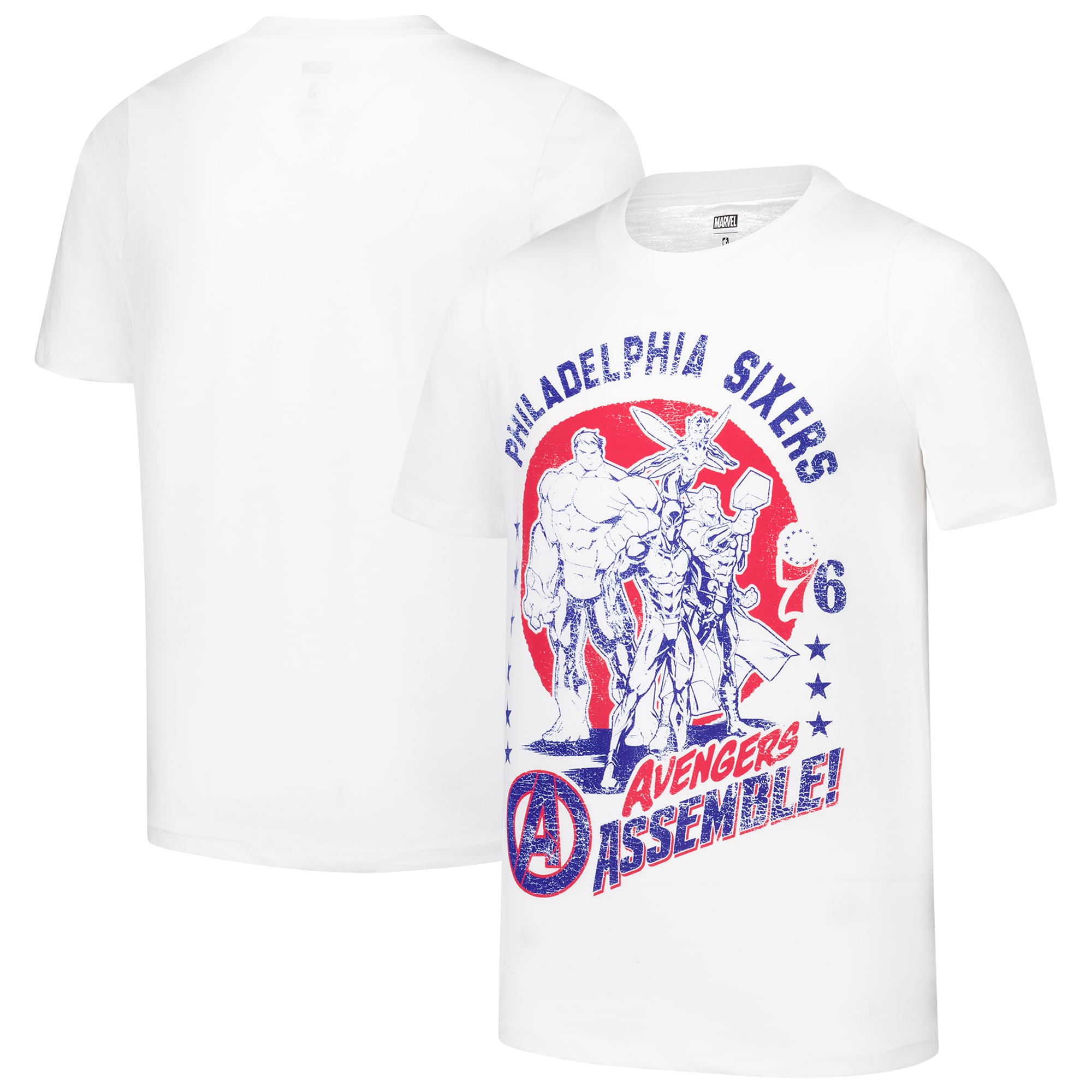 Youth White Philadelphia 76ers NBA x Marvel Avengers Squad T-Shirt