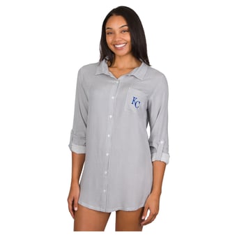Women's Concepts Sport Gray Kansas City Royals Melody Woven Full-Button Long Sleeve Nightshirt