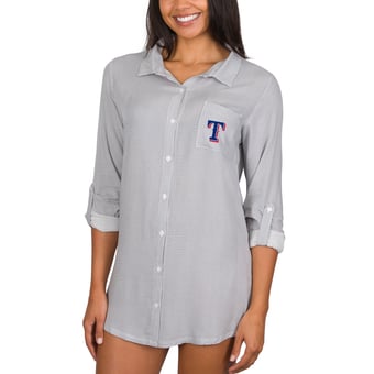 Women's Concepts Sport Gray Texas Rangers Melody Woven Full-Button Long Sleeve Nightshirt