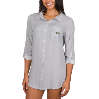 Women's College Concepts Gray Montana State Bobcats Full-Button Long Sleeve Melody Nightshirt