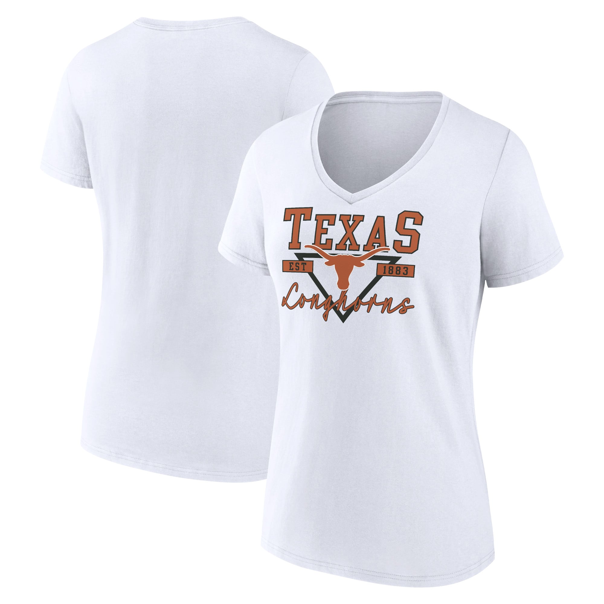 Women's White Texas Longhorns Triangle Origin V-Neck T-Shirt