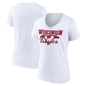 Women's White Wisconsin Badgers Triangle Origin V-Neck T-Shirt