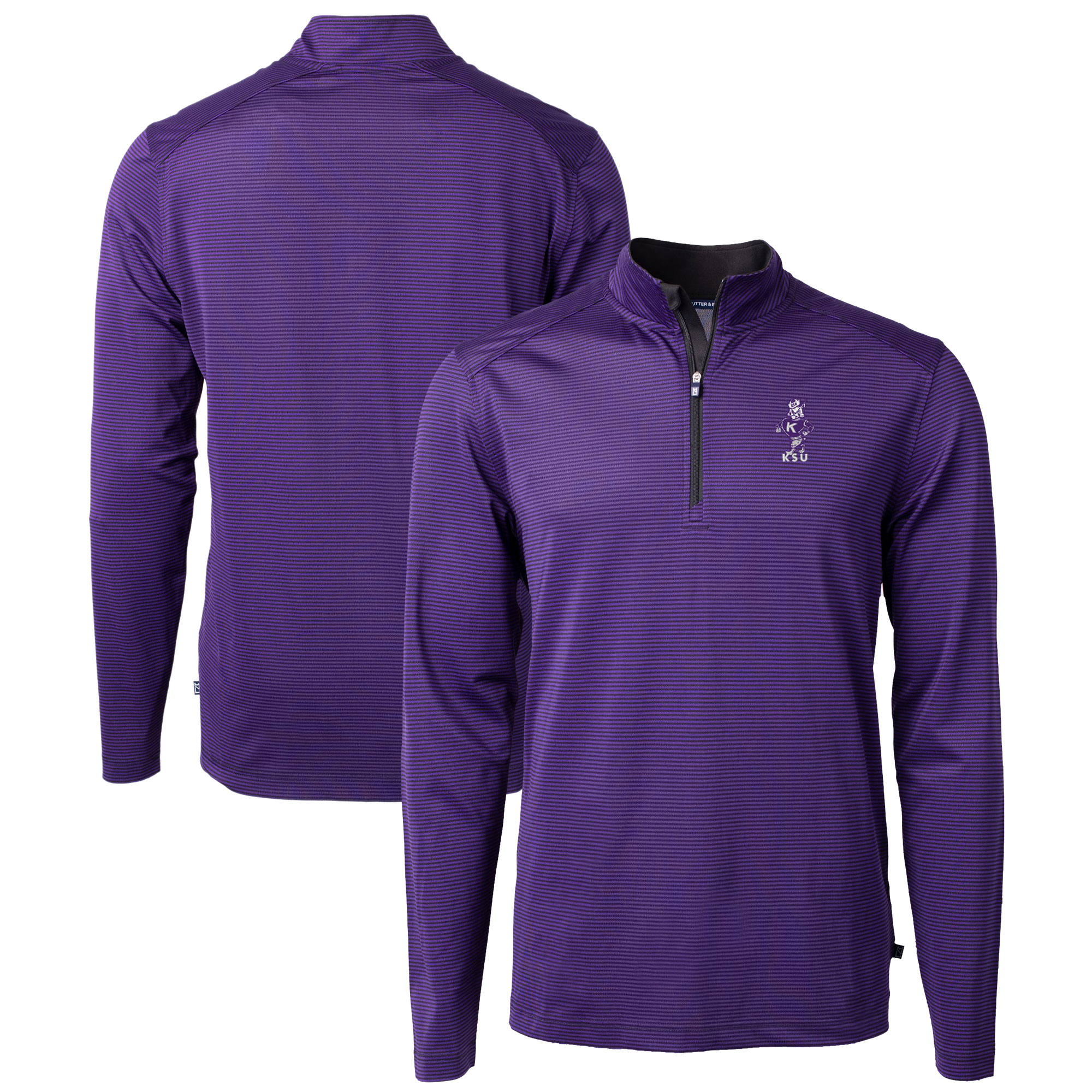 Men's Cutter & Buck  Purple/Black Kansas State Wildcats Vault DryTec Virtue Eco Pique Micro Stripe Recycled Quarter-Zip Pullover