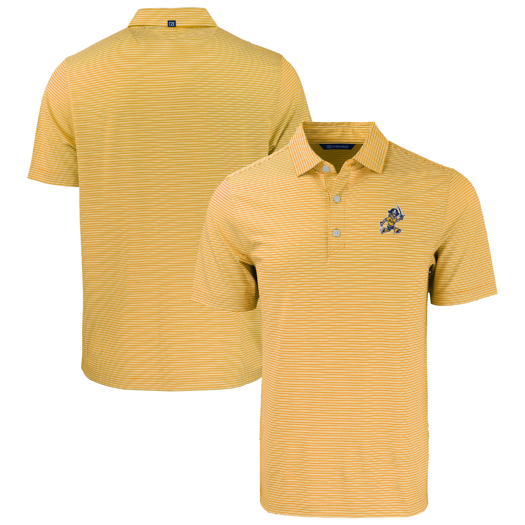 Men's Cutter & Buck  Gold/White ETSU Buccaneers Forge Eco Double Stripe Stretch Recycled Tri-Blend Polo