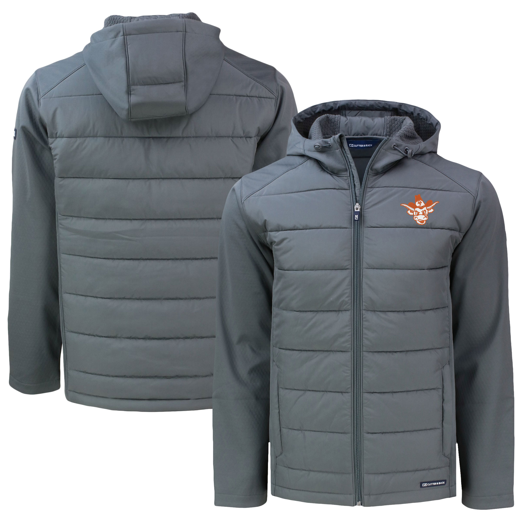 Men's Cutter & Buck  Gray Texas Longhorns Vault Evoke Hybrid Eco Softshell Recycled Full-Zip Hooded Jacket