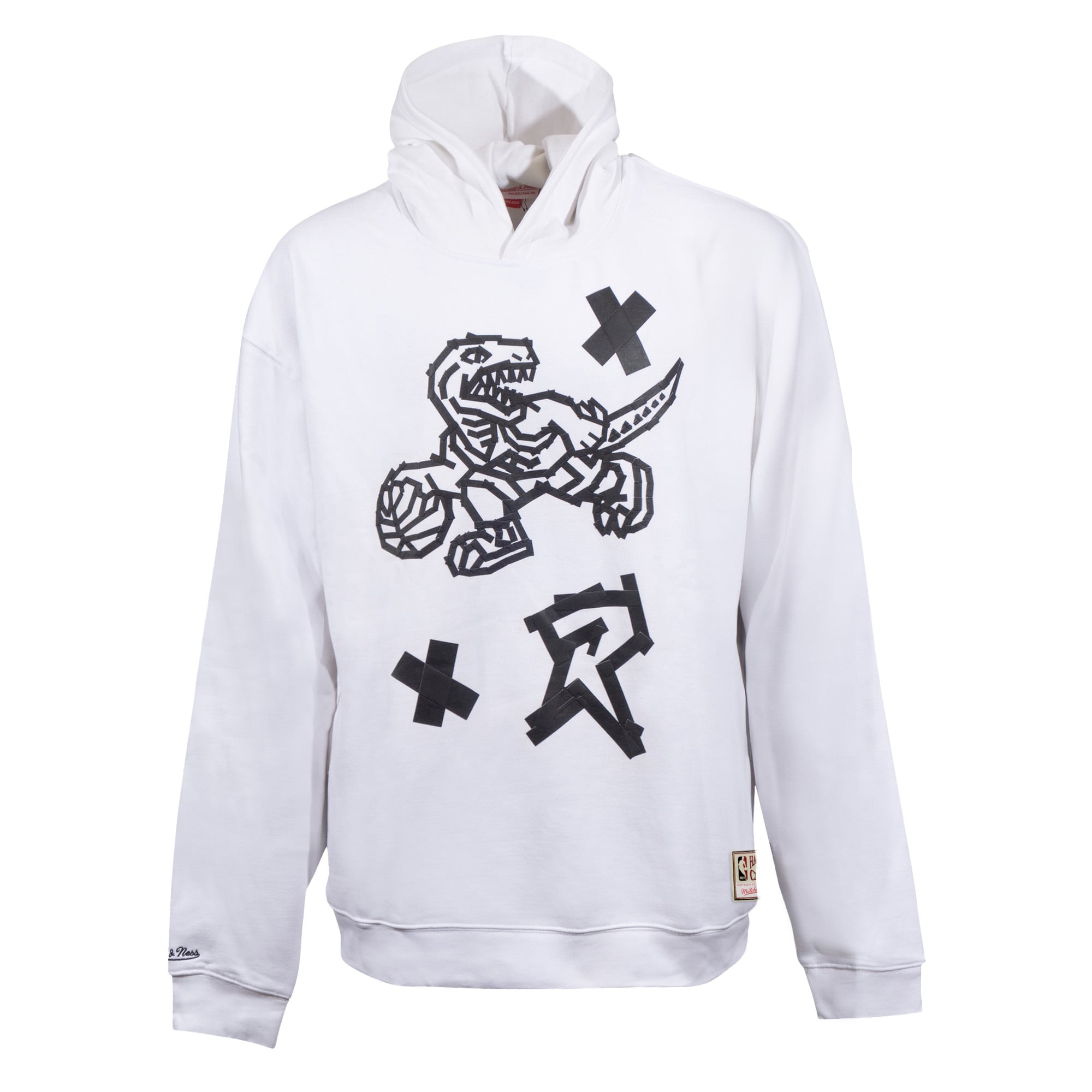 Unisex Mitchell & Ness White Toronto Raptors Hardwood Classics Tape Oversized Pullover Hoodie