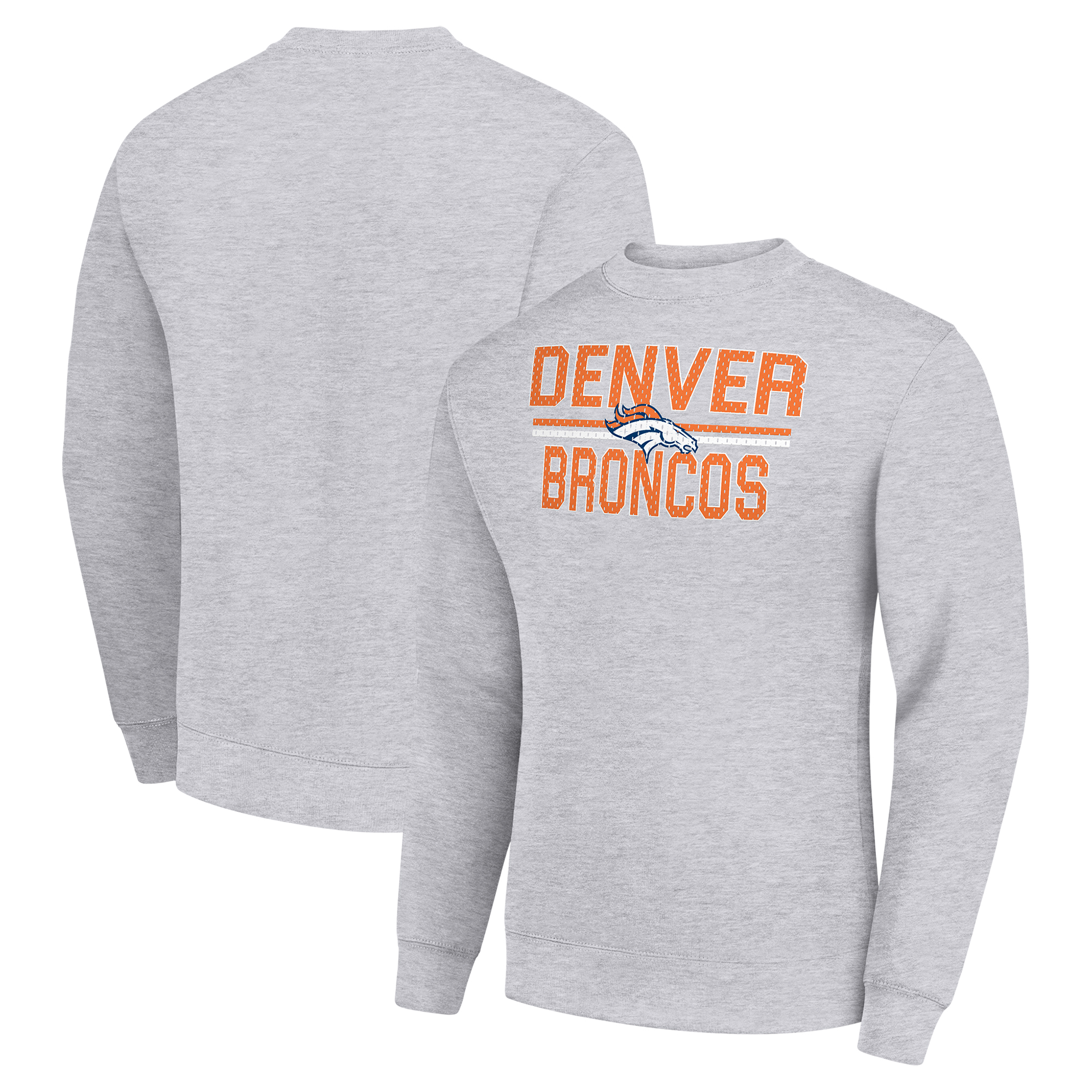 Men's Starter Heather Gray Denver Broncos Team Mesh Print Graphic Pullover Sweatshirt