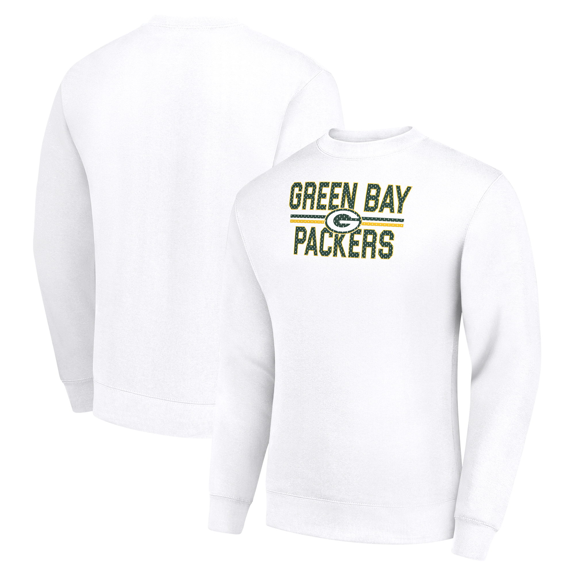 Men's Starter White Green Bay Packers Team Mesh Print Graphic Pullover Sweatshirt