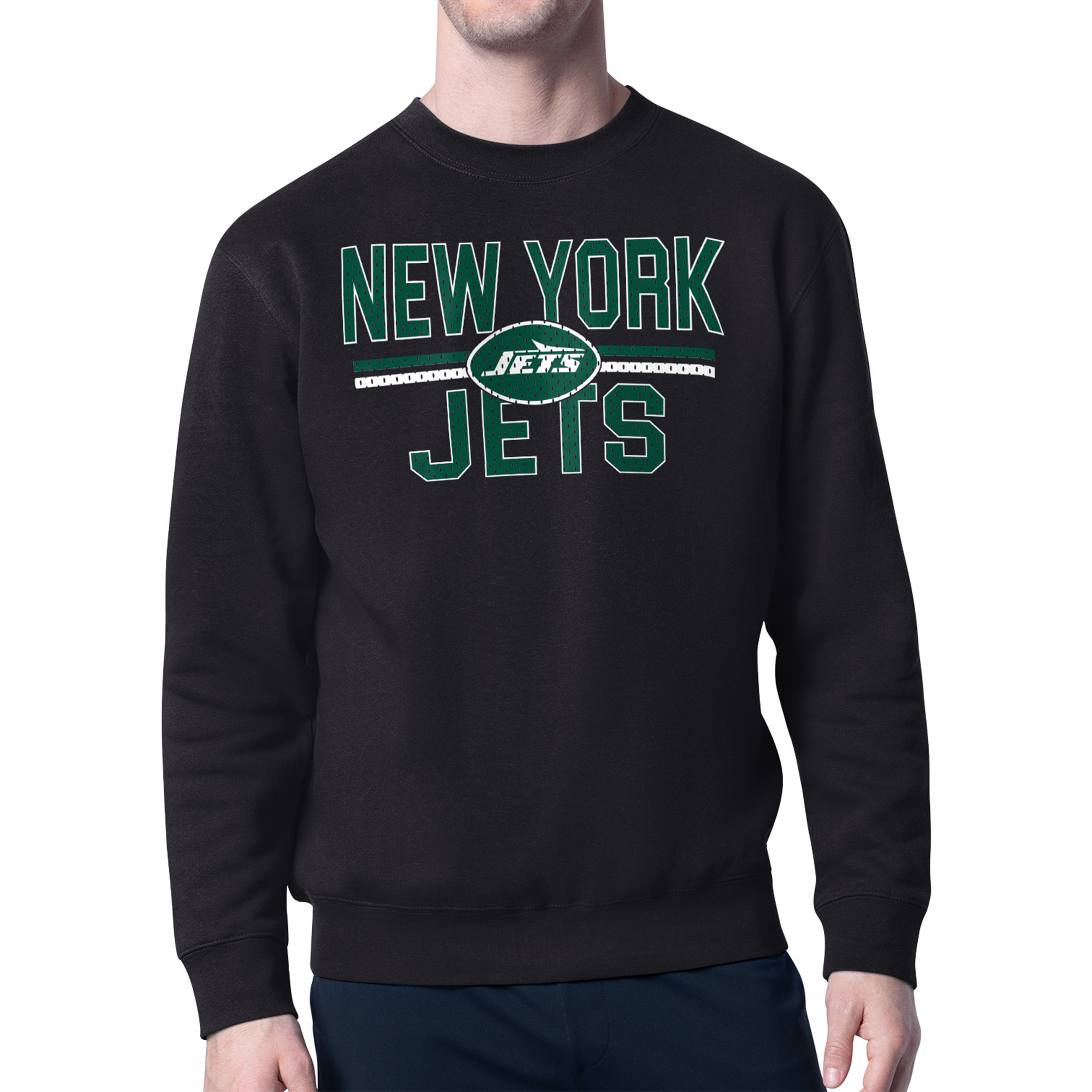 Men's Starter Black New York Jets Team Mesh Print Graphic Pullover Sweatshirt