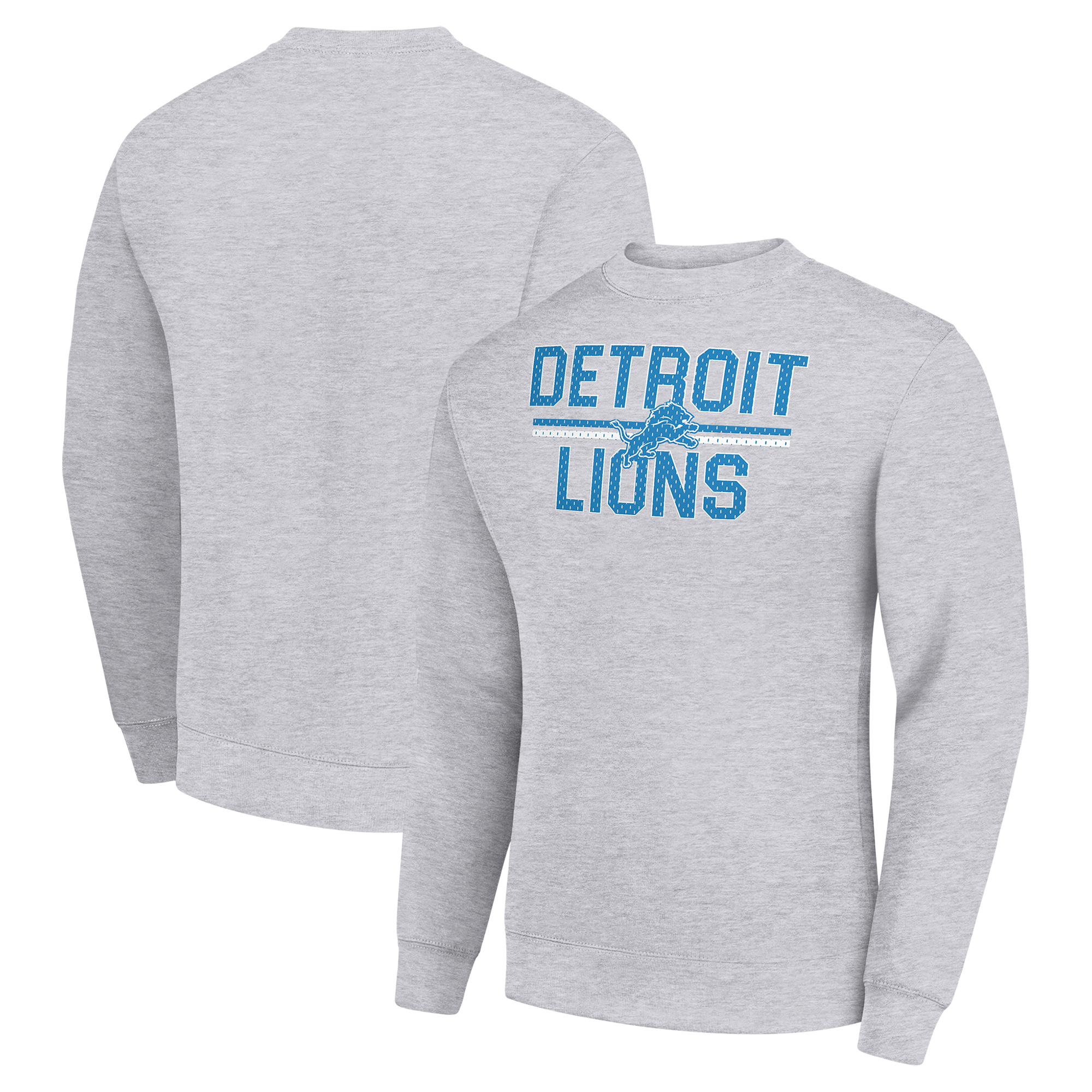 Men's Starter Heather Gray Detroit Lions Team Mesh Print Graphic Pullover Sweatshirt
