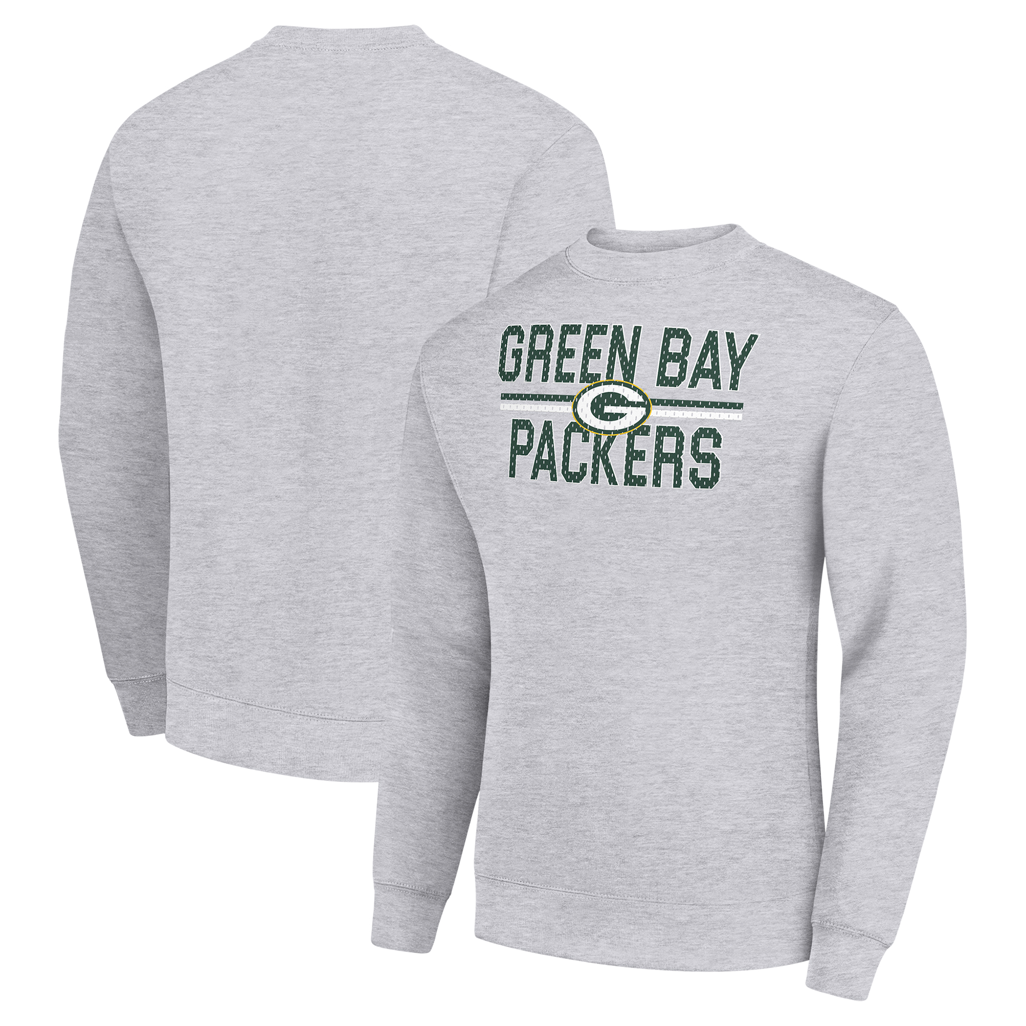 Men's Starter Heather Gray Green Bay Packers Team Mesh Print Graphic Pullover Sweatshirt