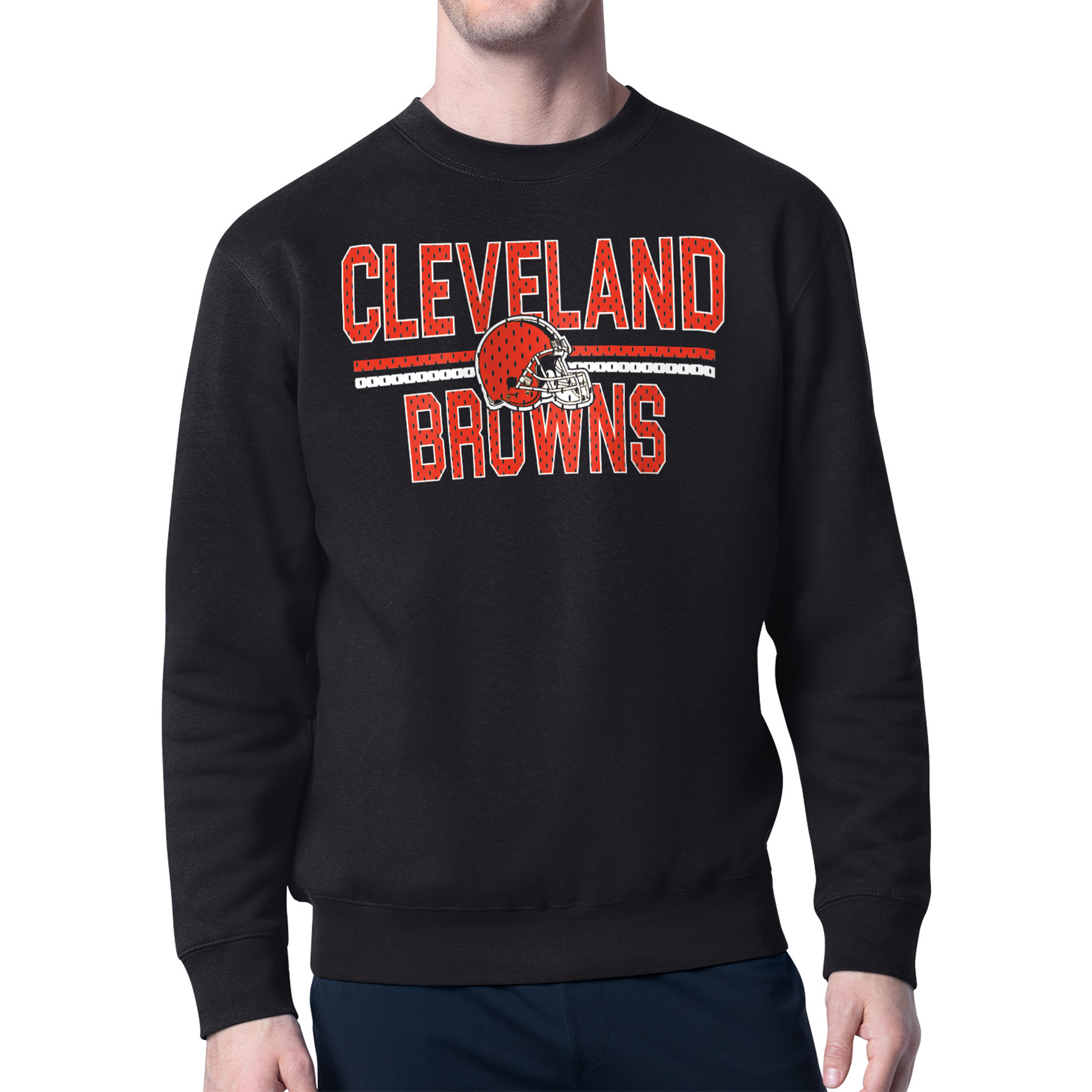 Men's Starter Black Cleveland Browns Team Mesh Print Graphic Pullover Sweatshirt