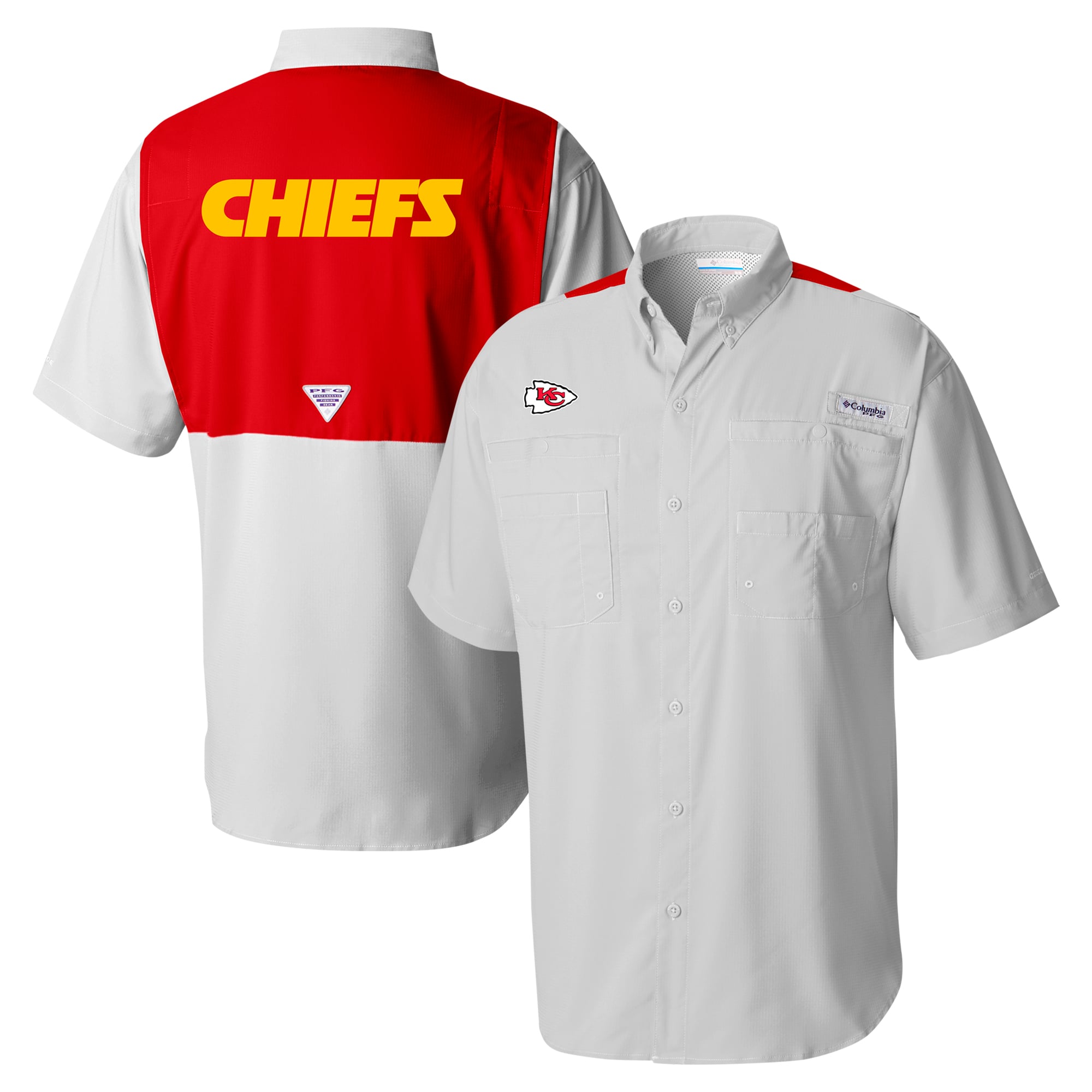 Men's Columbia Gray Kansas City Chiefs Tamiami Color Block Omni-Shade Button-Down Shirt