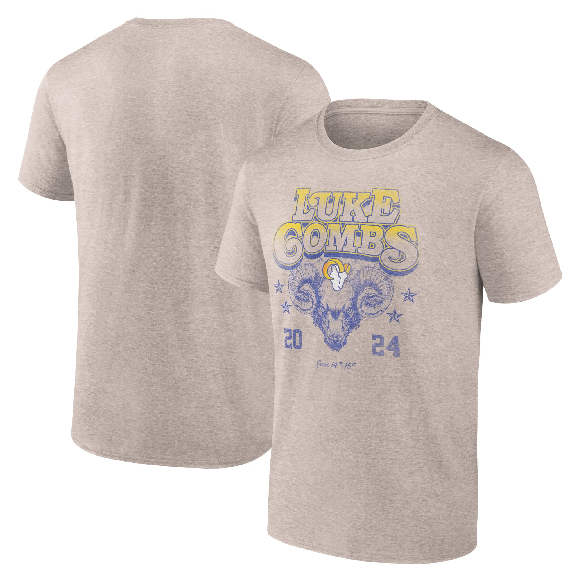 Men's Fanatics  Tan Luke Combs x Los Angeles Rams Growin' Up and Gettin' Old Tour T-Shirt