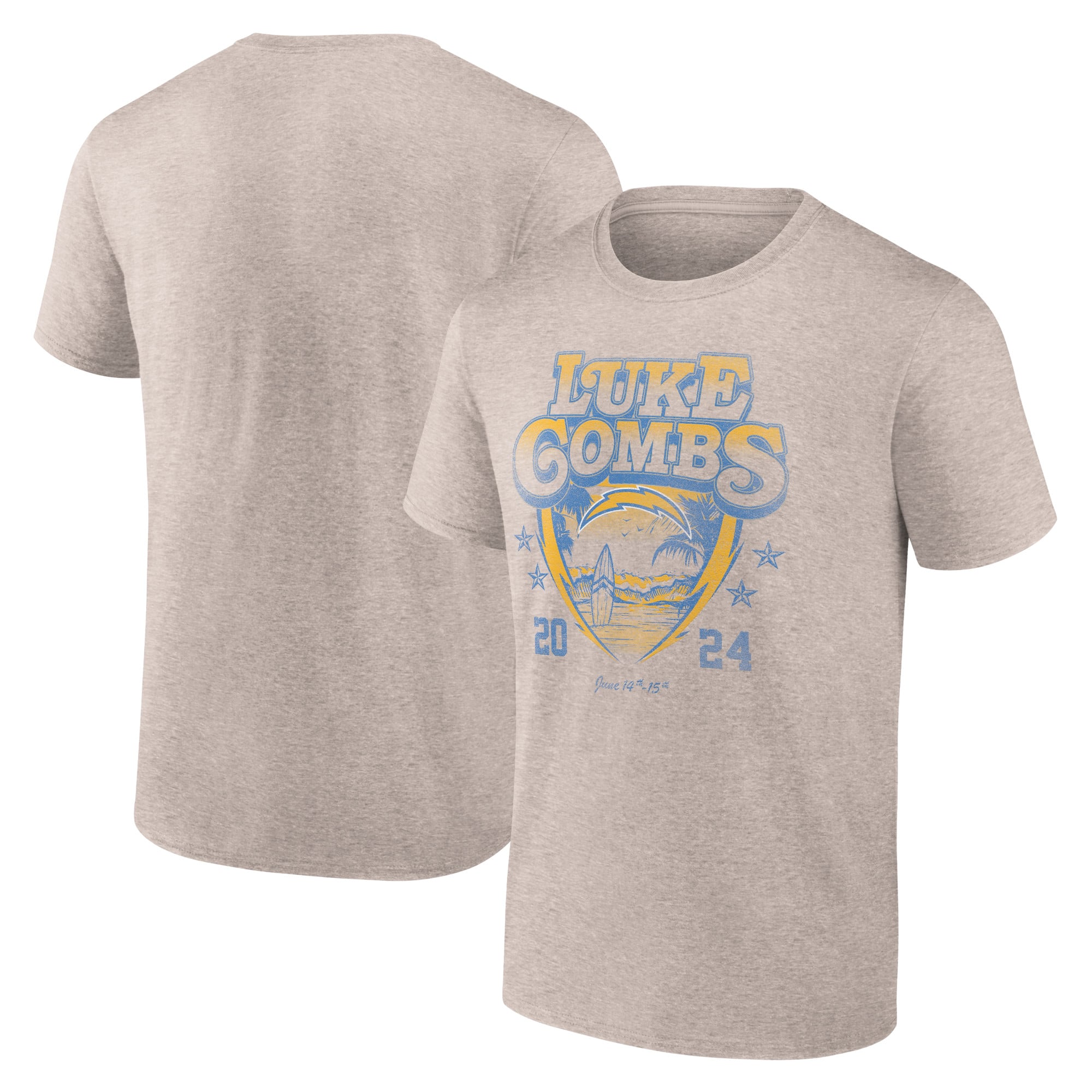 Men's Fanatics  Tan Luke Combs x Los Angeles Chargers Growin' Up and Gettin' Old Tour T-Shirt