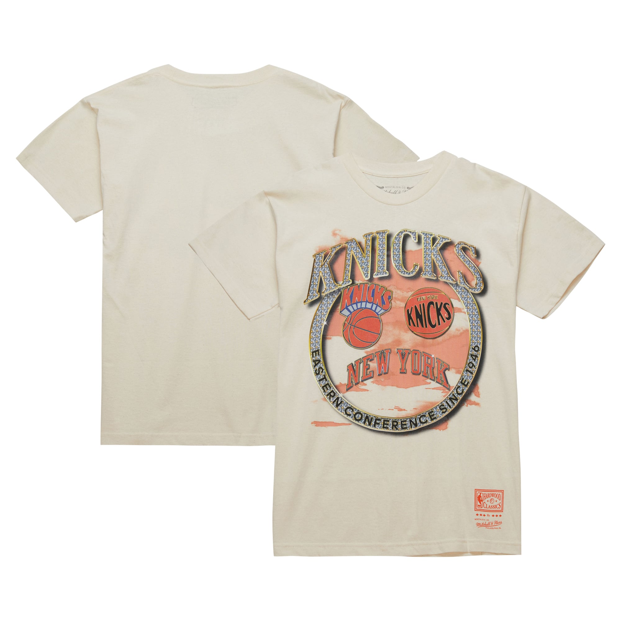Men's Mitchell & Ness Tan New York Knicks Hardwood Classics Vintage Soul Crown Jewels T-Shirt