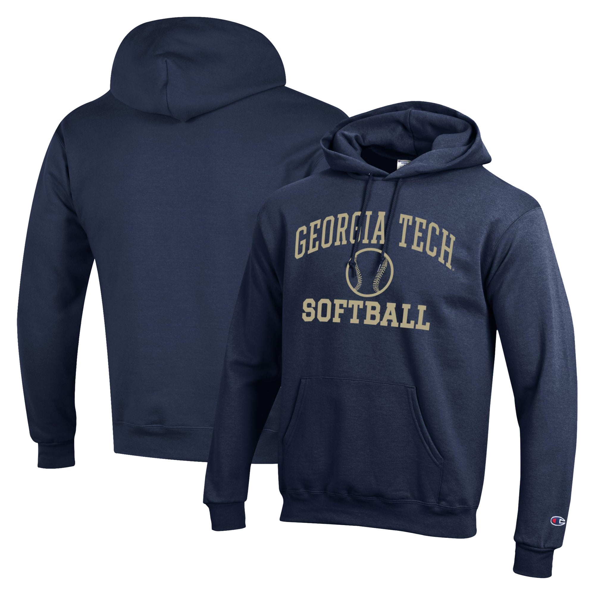Men's Champion  Navy Georgia Tech Yellow Jackets Icon Softball Powerblend Pullover Hoodie