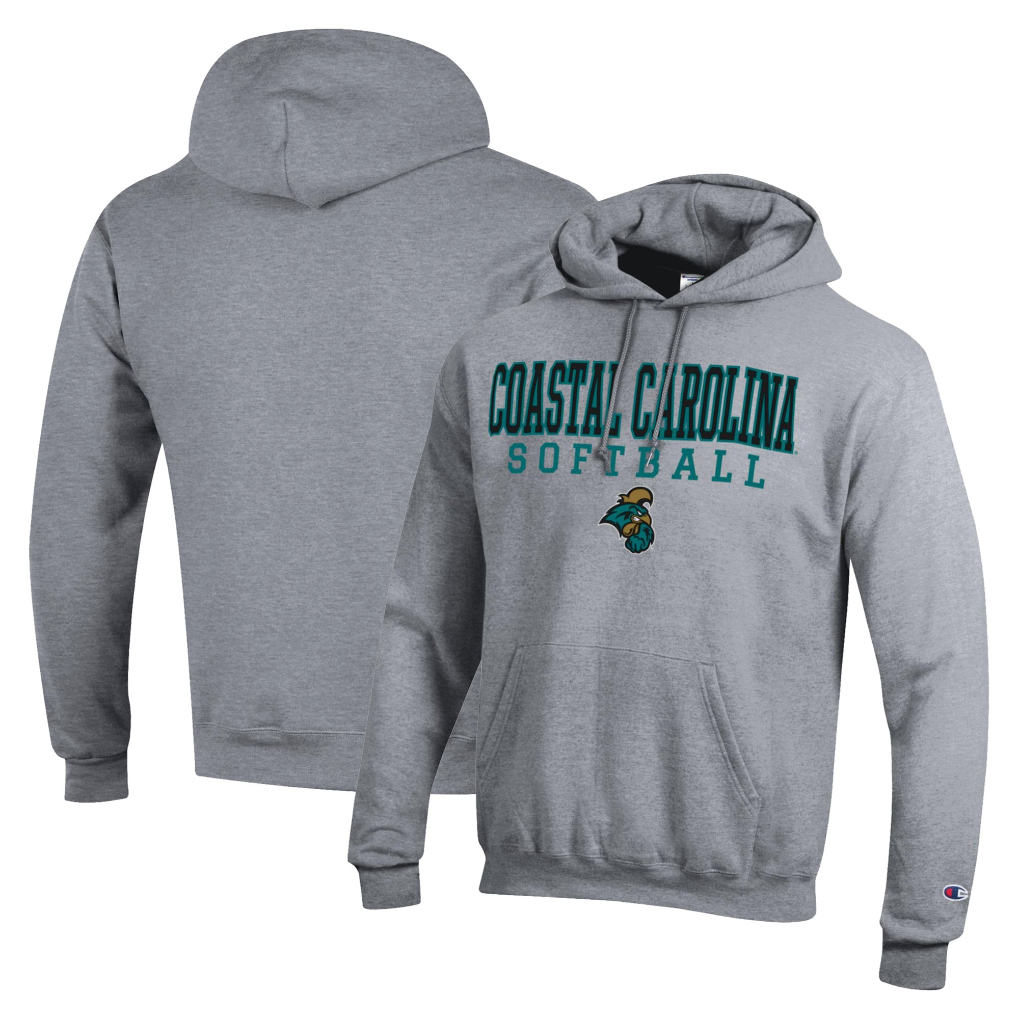 Men's Champion  Gray Coastal Carolina Chanticleers Stack Logo Softball Powerblend Pullover Hoodie