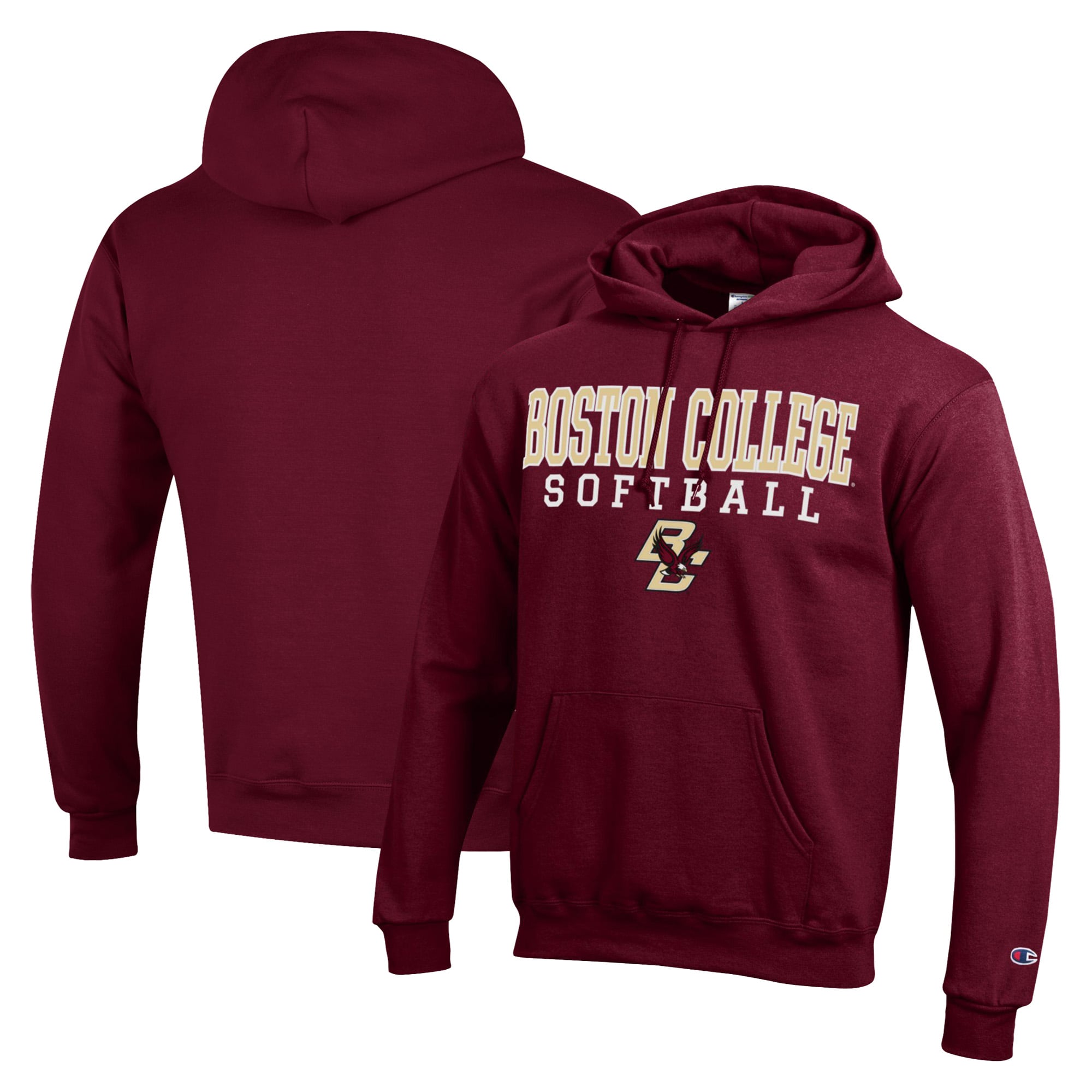 Men's Champion  Maroon Boston College Eagles Stack Logo Softball Powerblend Pullover Hoodie