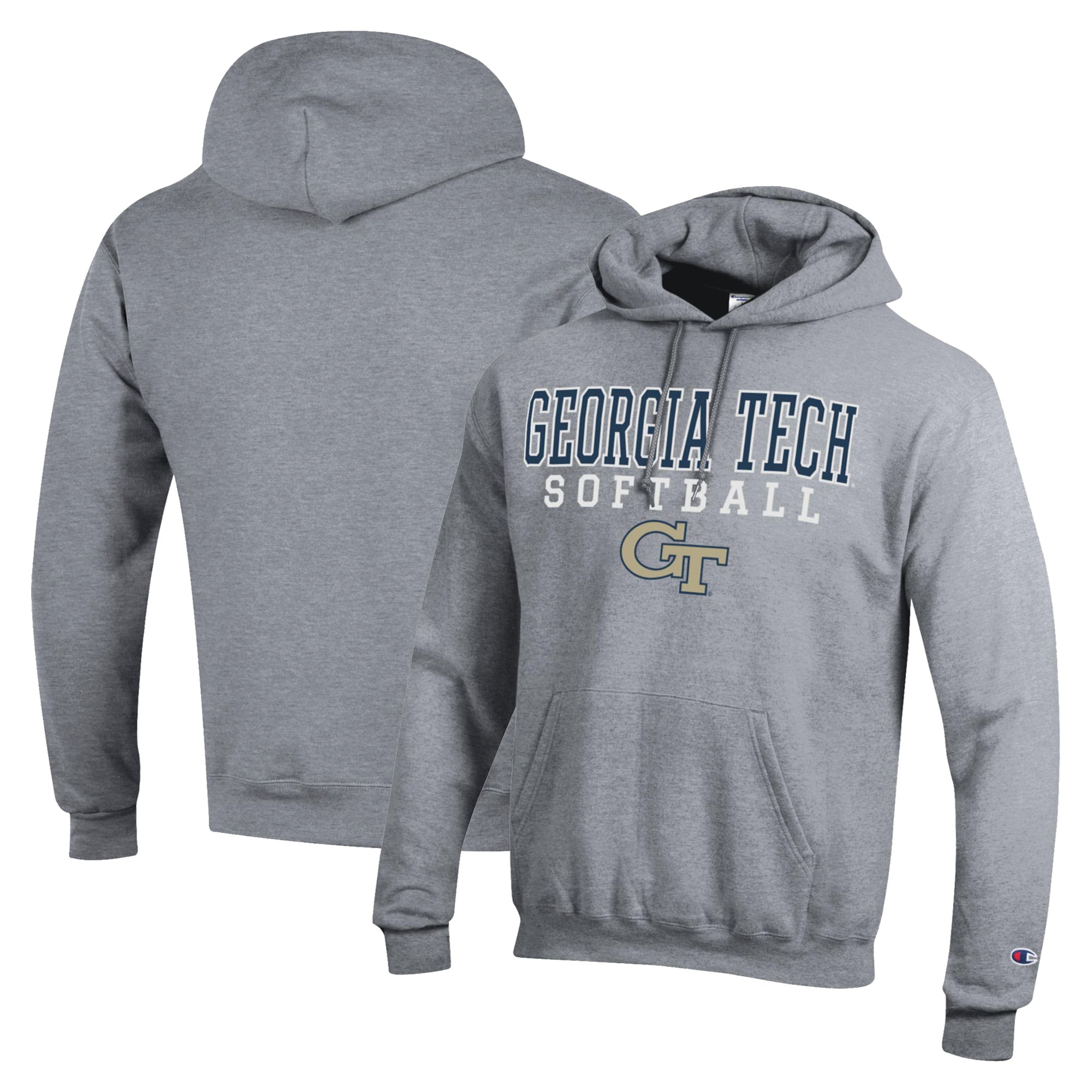 Men's Champion  Gray Georgia Tech Yellow Jackets Stack Logo Softball Powerblend Pullover Hoodie