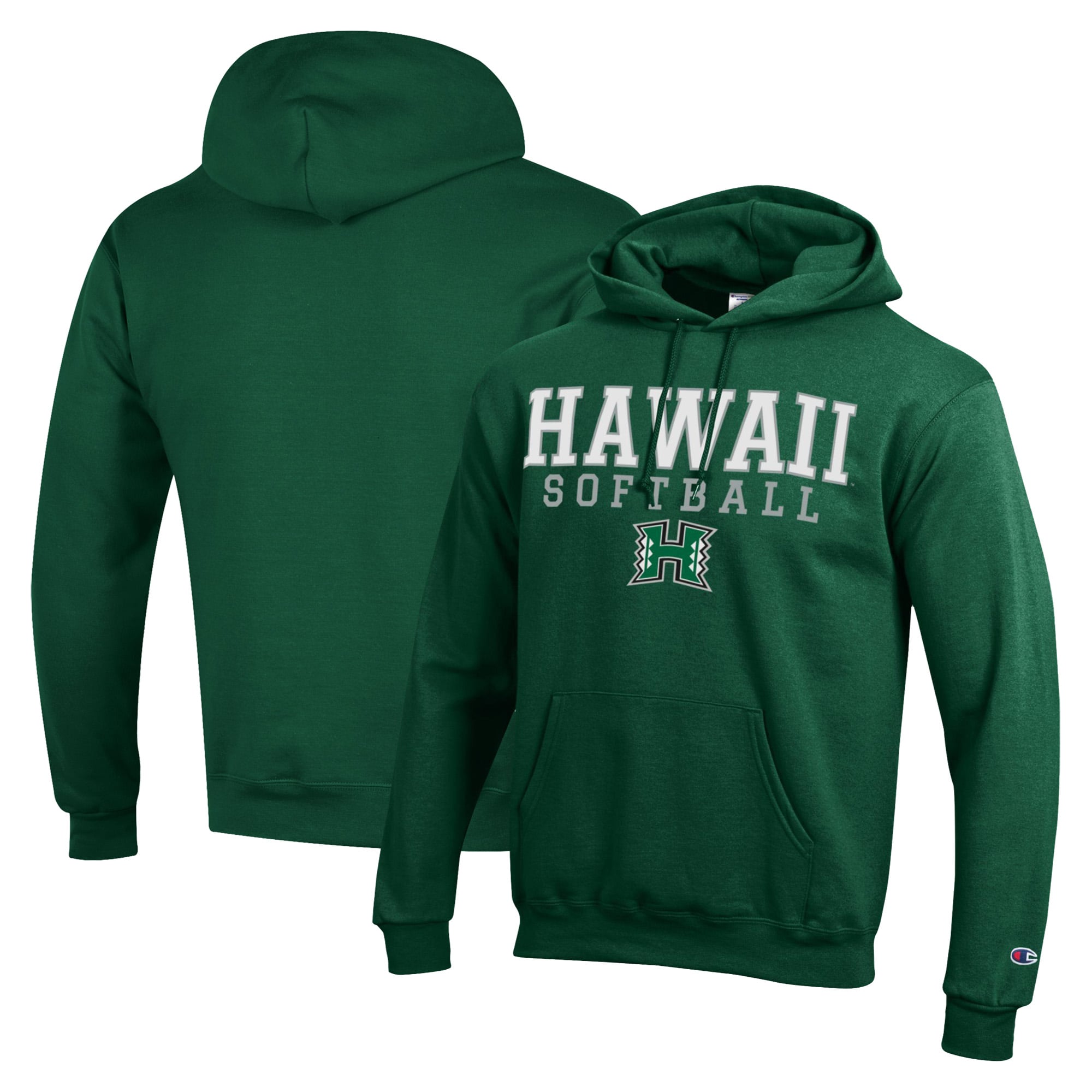 Men's Champion  Green Hawaii Rainbow Warriors Stack Logo Softball Powerblend Pullover Hoodie