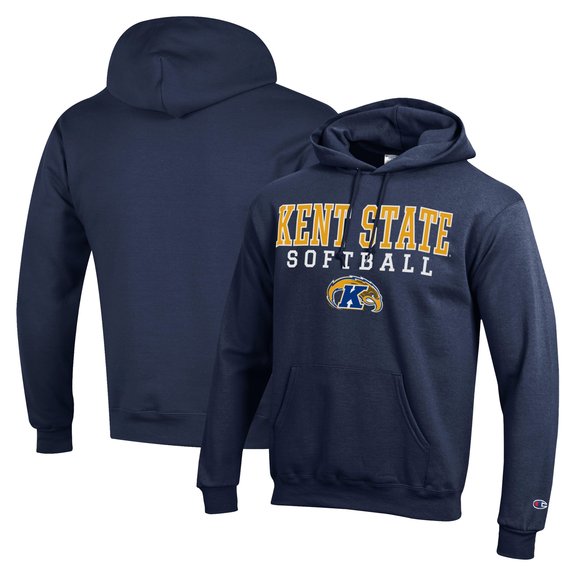 Men's Champion  Navy Kent State Golden Flashes Stack Logo Softball Powerblend Pullover Hoodie