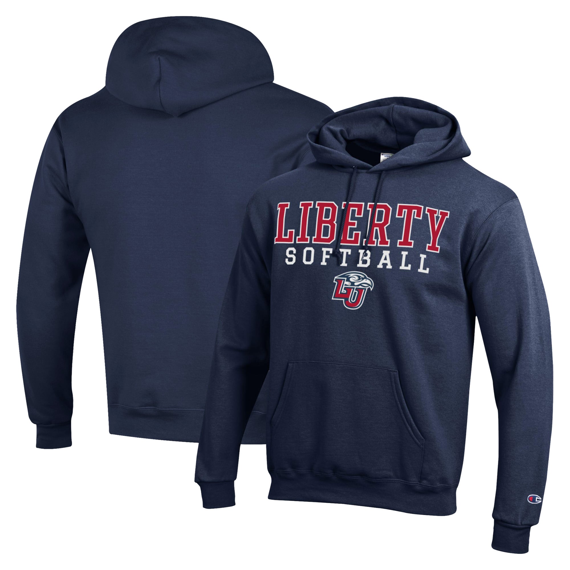 Men's Champion  Navy Liberty Flames Stack Logo Softball Powerblend Pullover Hoodie