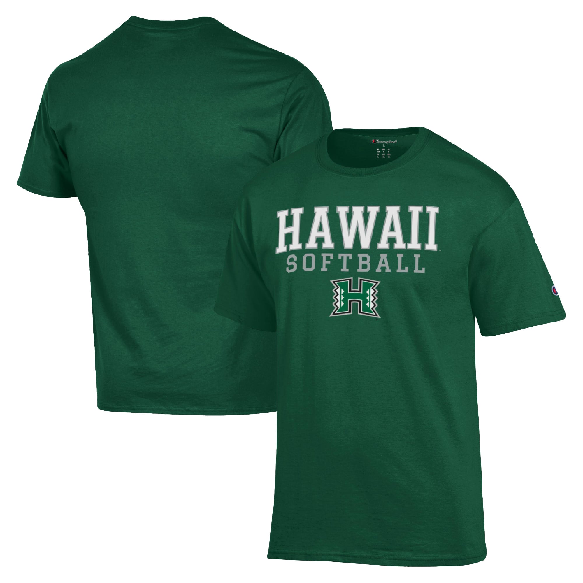 Men's Champion  Green Hawaii Rainbow Warriors Stack Logo Softball Powerblend T-Shirt