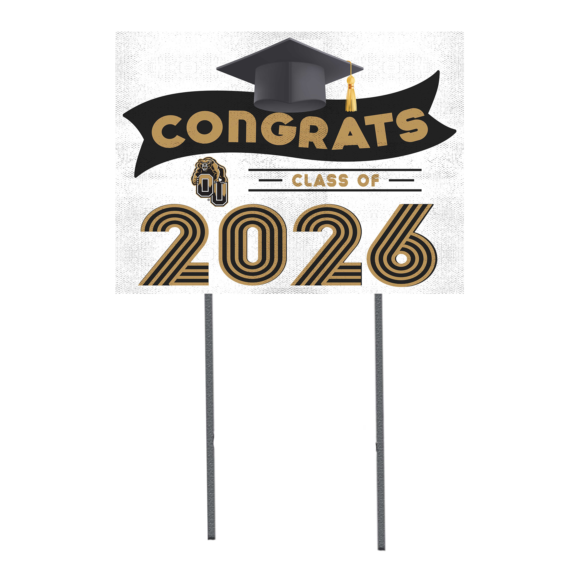 Oakland Golden Grizzlies 18" x 24" 2026 Grad Yard Sign with Stakes