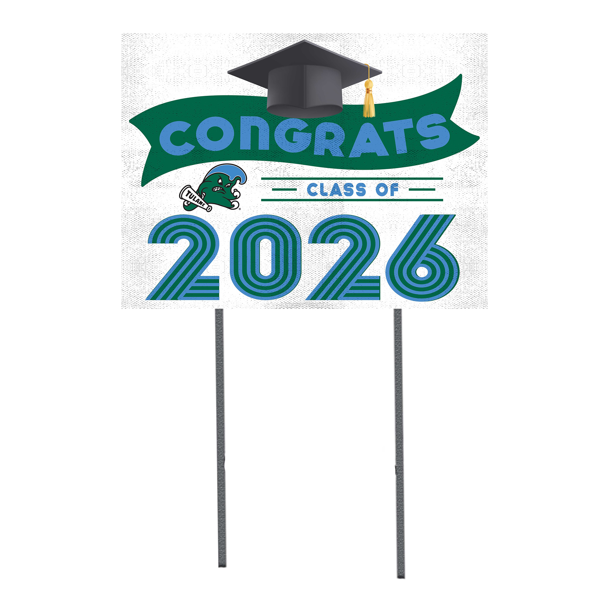 Tulane Green Wave 18" x 24" 2026 Grad Yard Sign with Stakes