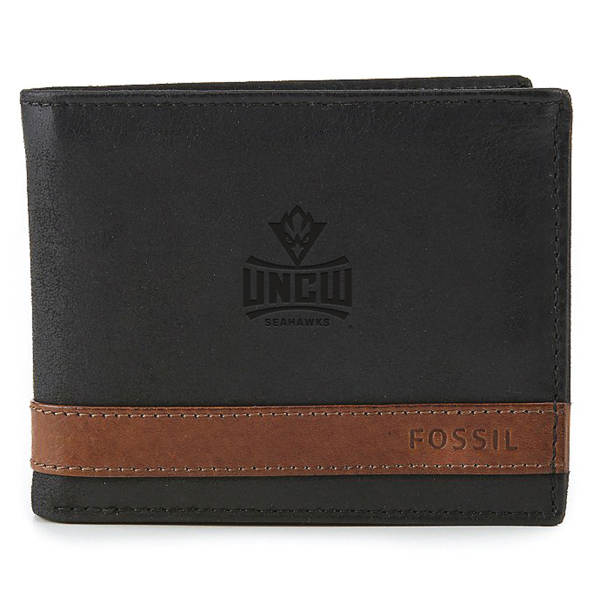 Fossil Black UNC Wilmington Seahawks Quinn Flip ID Bifold Wallet