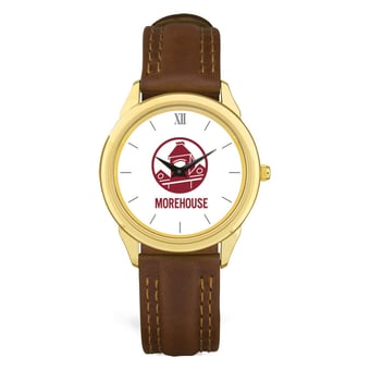 Men's  Gold Morehouse Maroon Tigers Brown Leather Watch