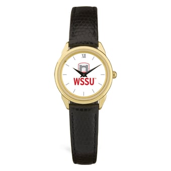 Women's  Gold Winston-Salem State Rams Black Leather Wristwatch