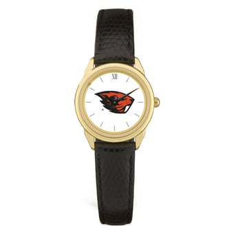 Women's  Gold Oregon State Beavers Black Leather Wristwatch