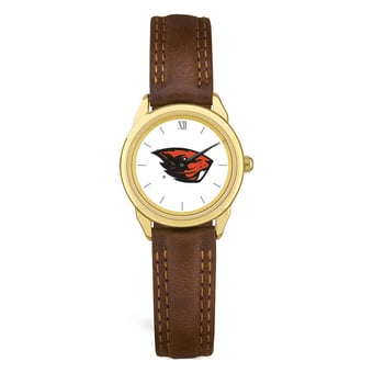 Women's  Gold Oregon State Beavers Brown Leather Watch