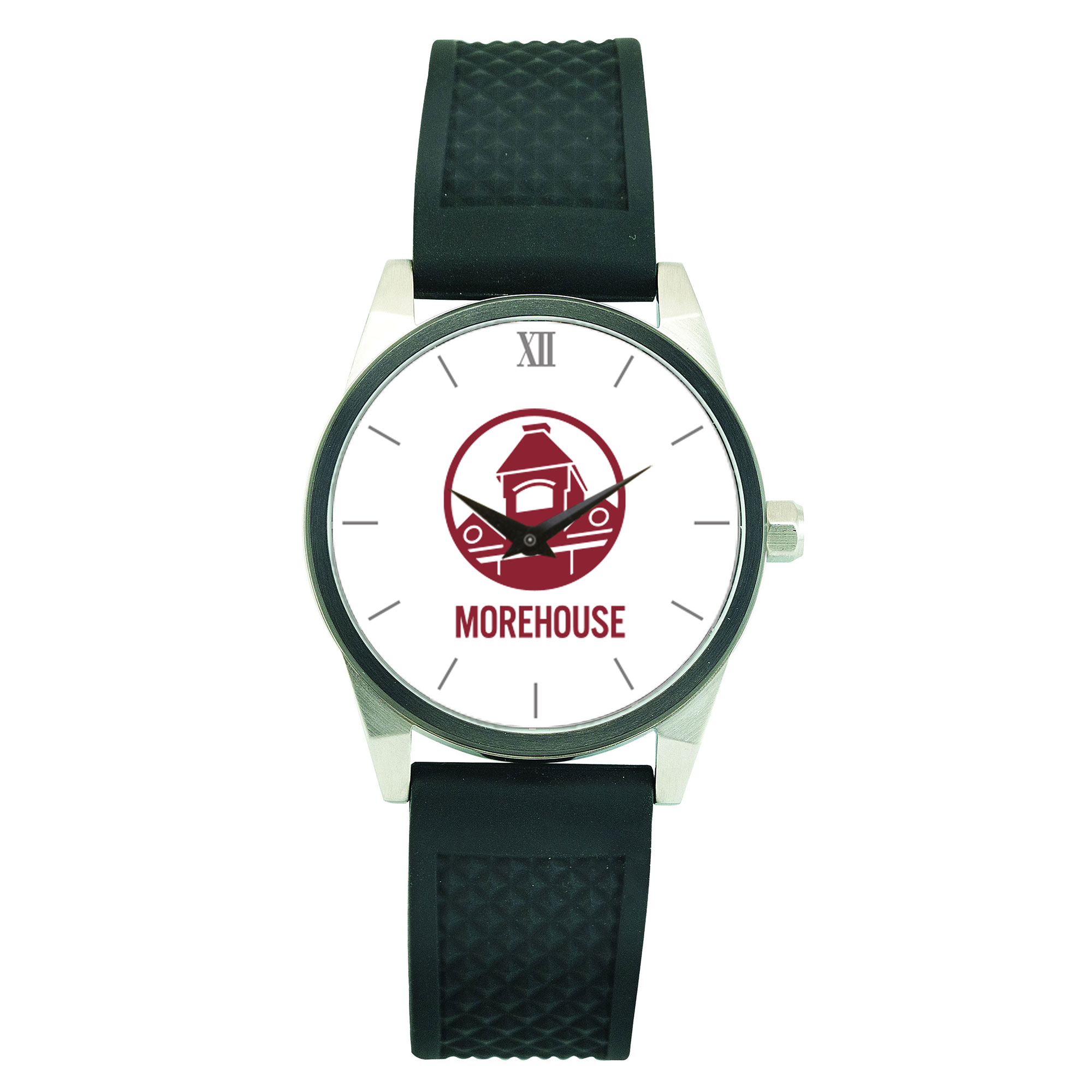 Men's  Silver Morehouse Maroon Tigers Black Silicone Strap Wristwatch