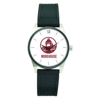 Men's  Silver Morehouse Maroon Tigers Black Silicone Strap Wristwatch