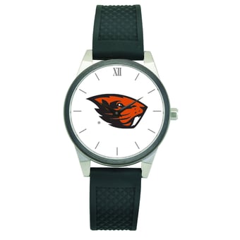 Women's  Silver Oregon State Beavers Black Silicone Strap Wristwatch