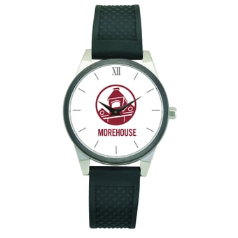 Women's  Silver Morehouse Maroon Tigers Black Silicone Strap Wristwatch