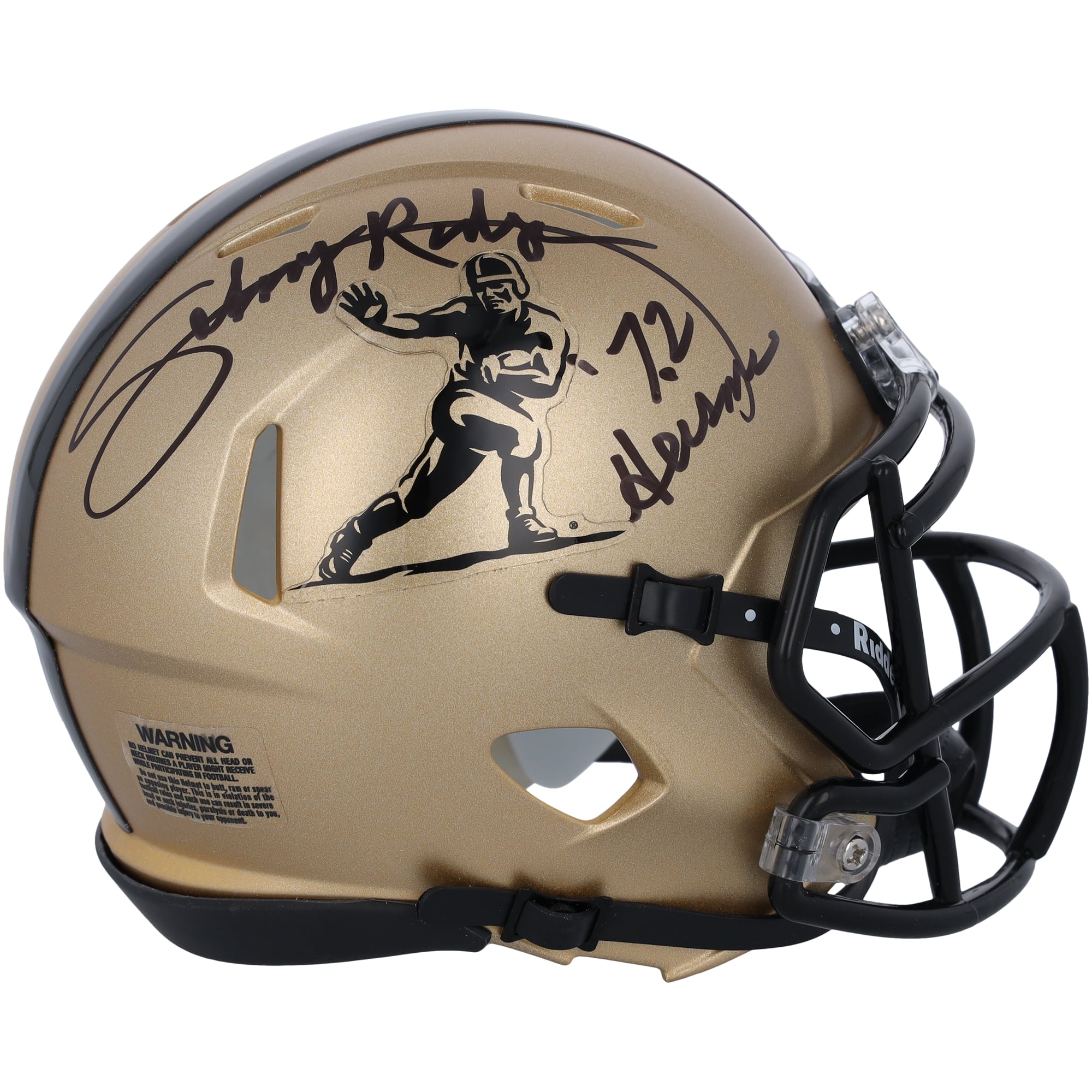 Johnny Rodgers Nebraska Huskers Autographed 2023 Gold Riddell Heisman Mini Helmet with "72 Heisman" Inscription