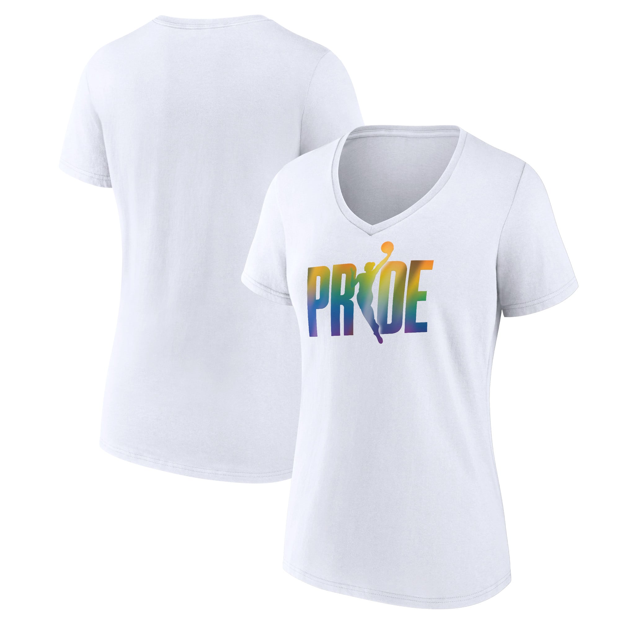 Women's White WNBA Pride Slant V-Neck T-Shirt