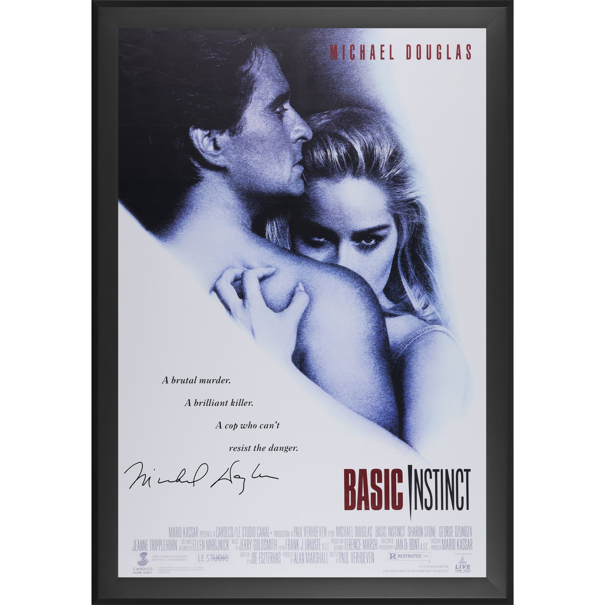 Michael Douglas Basic Instinct Autographed Framed 27" x 40" Movie Poster