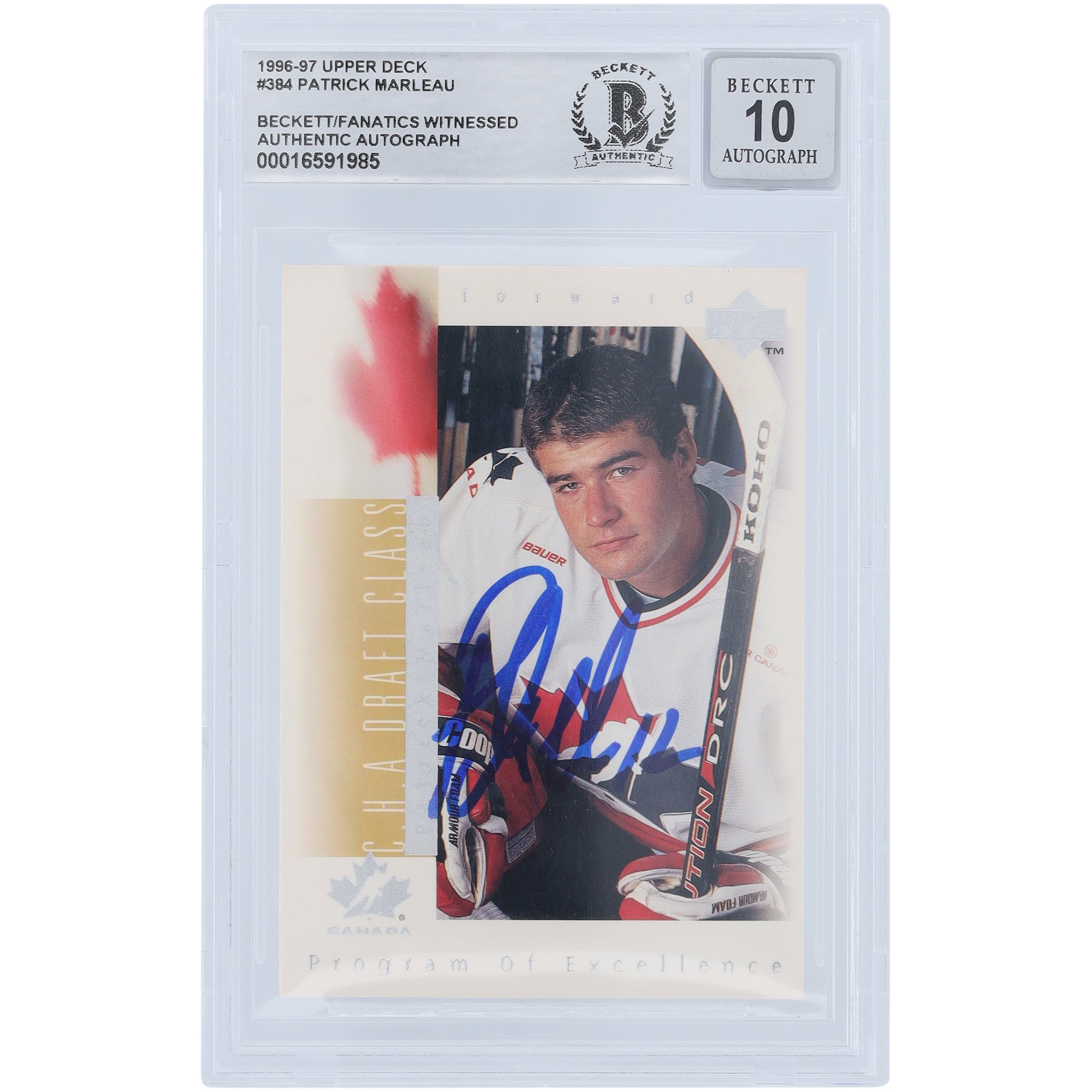 Patrick Marleau Hockey Canada autografato 1996-97 Upper Deck Program of Excellence #384 Beckett Fanatics Witnessed Authenticated 10 Rookie Card
