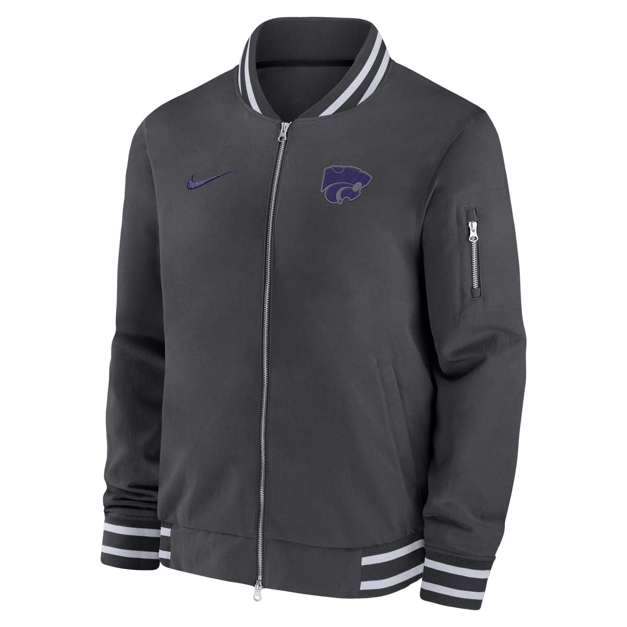 Men’s Nike Anthracite Kansas State Wildcats Full-Zip Bomber Jacket Men’s Nike Anthracite Kansas State Wildcats Full-Zip Bomber Jacket
