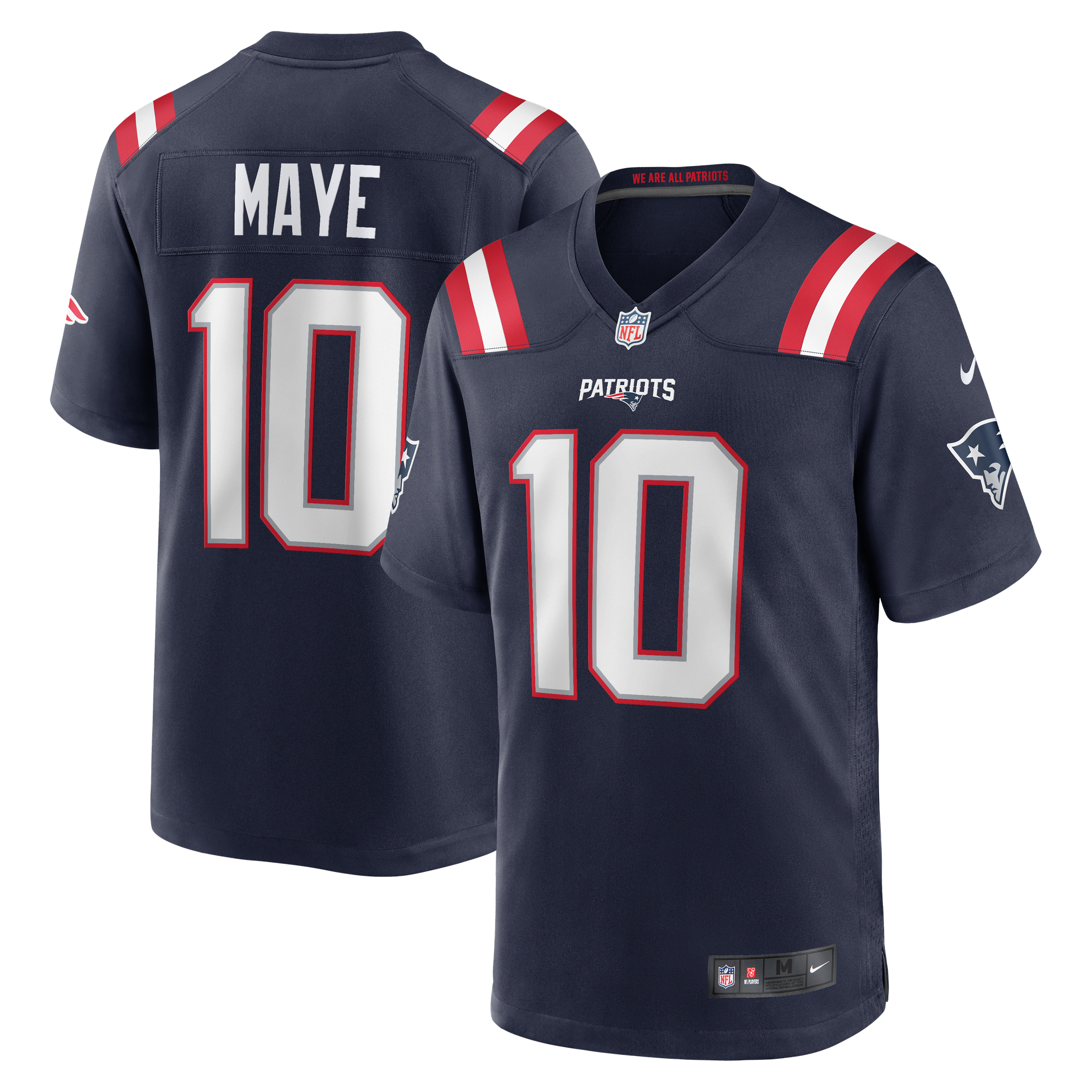 Maglia da gioco Nike Drake Maye da uomo, colore blu navy, dei New England Patriots