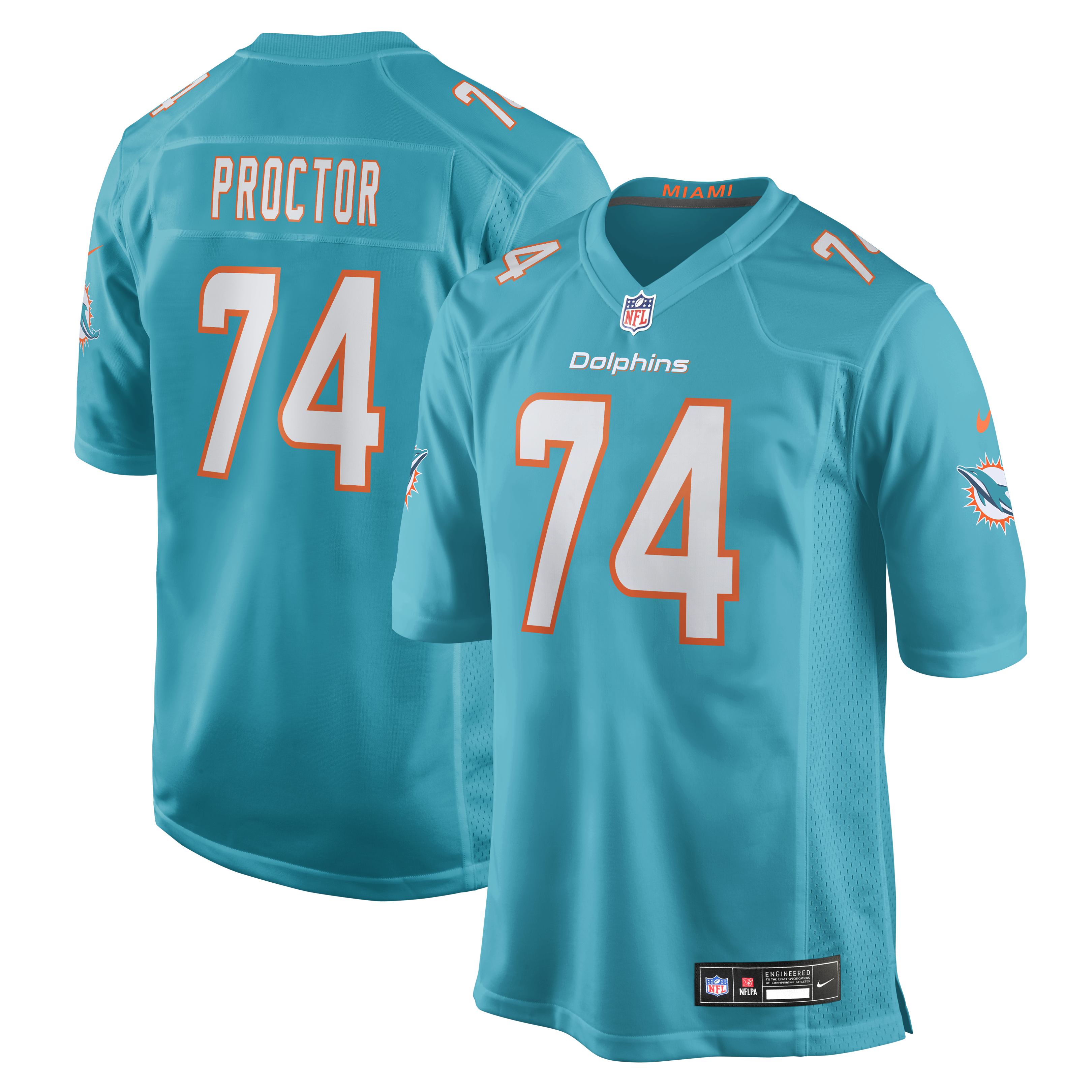 Men's Nike Aqua Miami Dolphins Kadyn Proctor Team Game Jersey