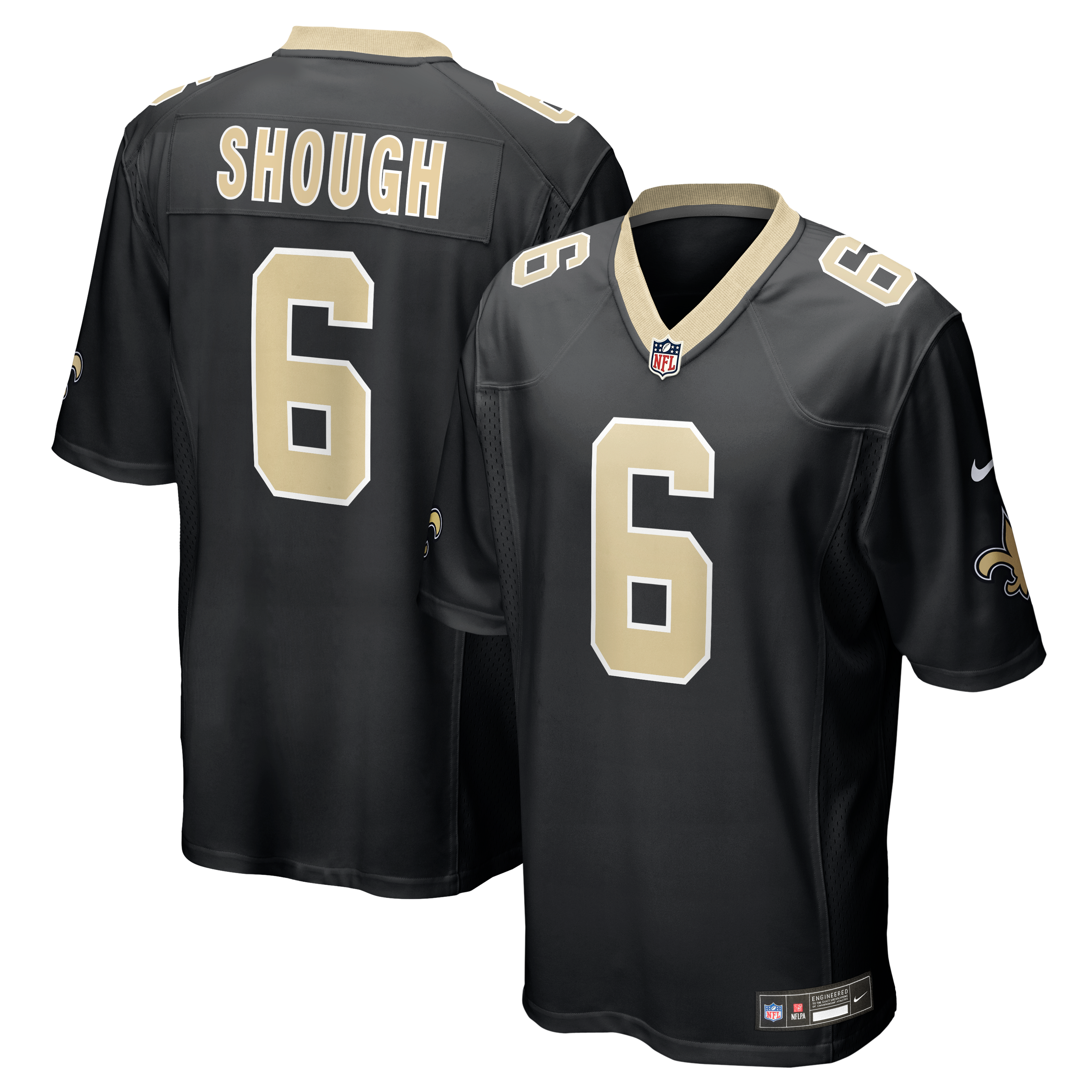 Men's Nike Tyler Shough Black New Orleans Saints Game Jersey